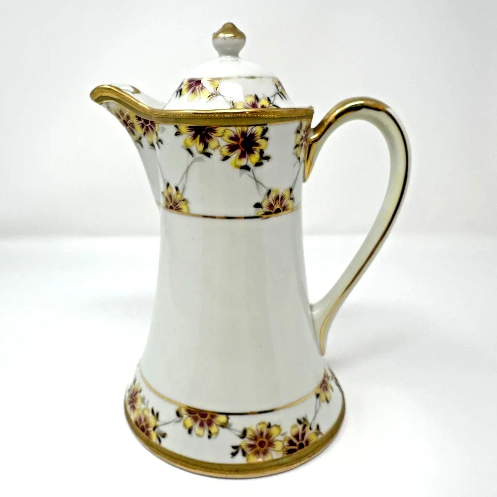 Antique‎ Nippon Hand Painted Chocolate Pot Floral Gold Gilt Japan Porcelain